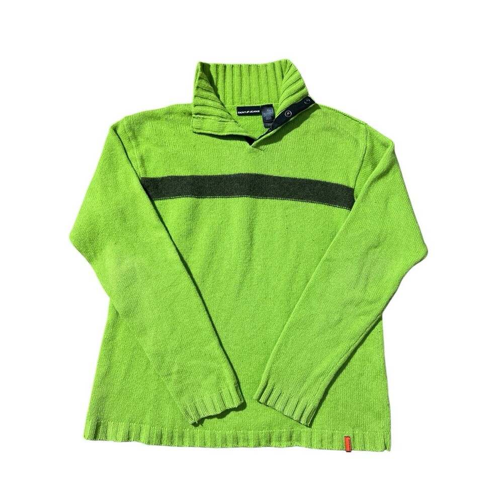 Vtg DKNY JEANS Green Knitted Sweater 100% Lambs Wool Men Sz L